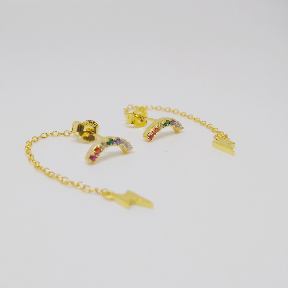 Gold Rainbow Lightning Tassel Dangle Earrings - Picture 6 of 6